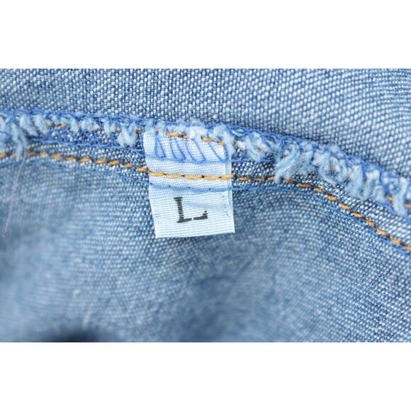 VTG Bonnie Strauss Blue Top womens Large High Low Y2K Hip Hop Long Sleeve Snap - Picture 5 of 7